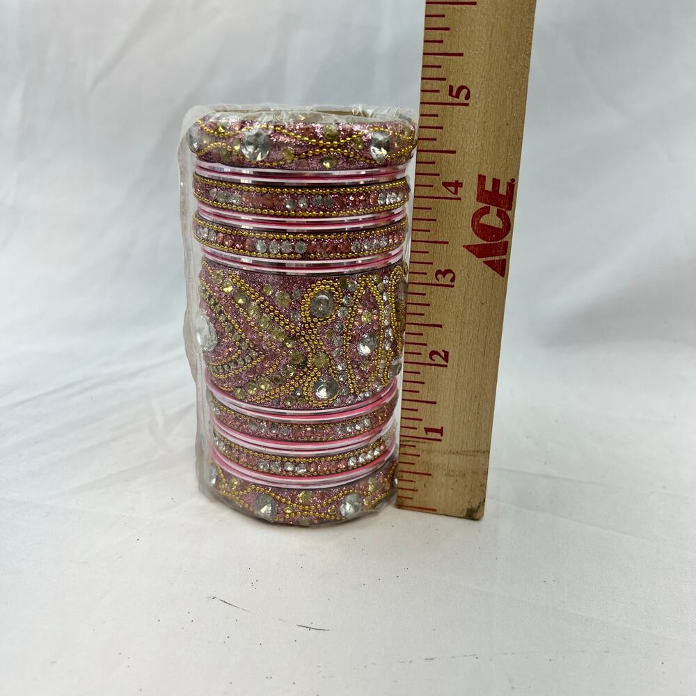 Pink Rhinestone Bangle Set Stack Desi Bridal Wedd… - image 2
